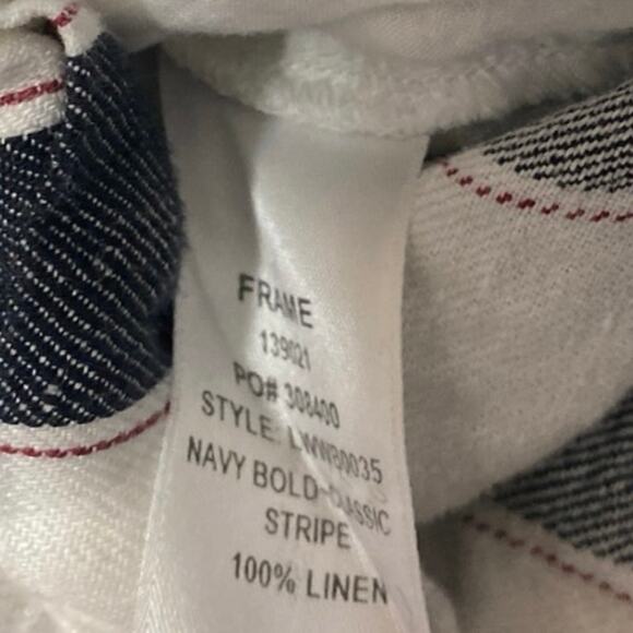 Frame 100% Linen Navy White Striped High Waisted Belted Mini Wide Leg Shorts 0 - Picture 5 of 5